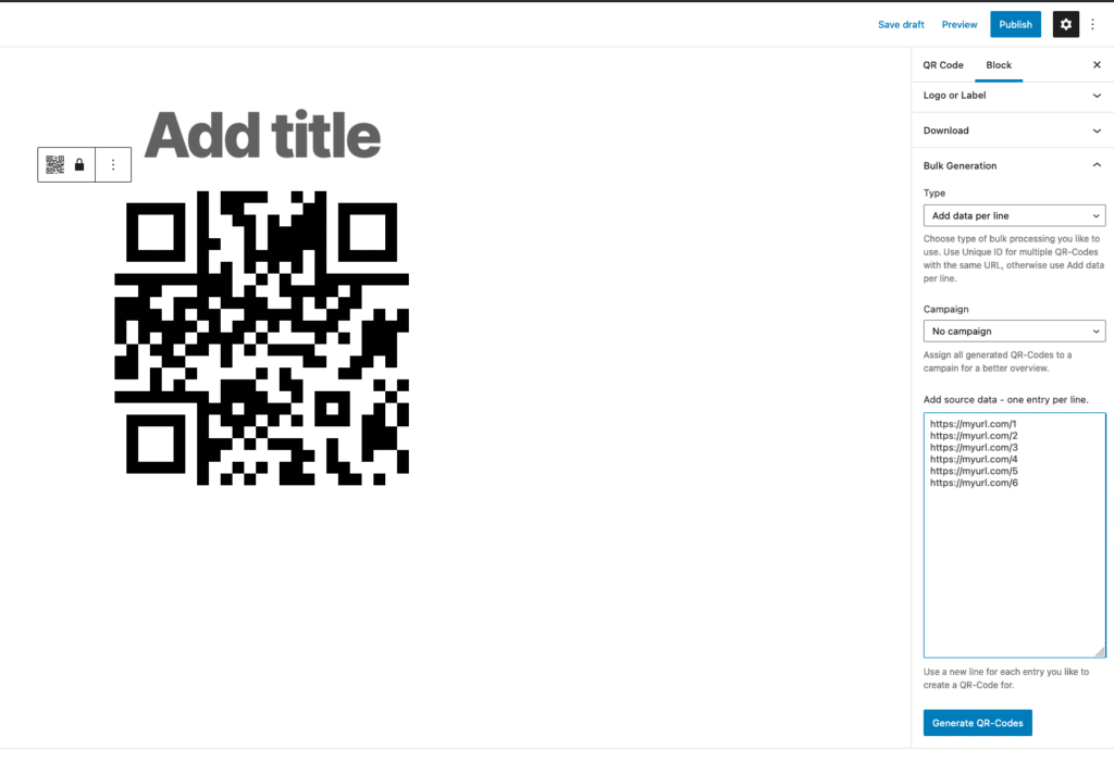 bulk generate QR code url 