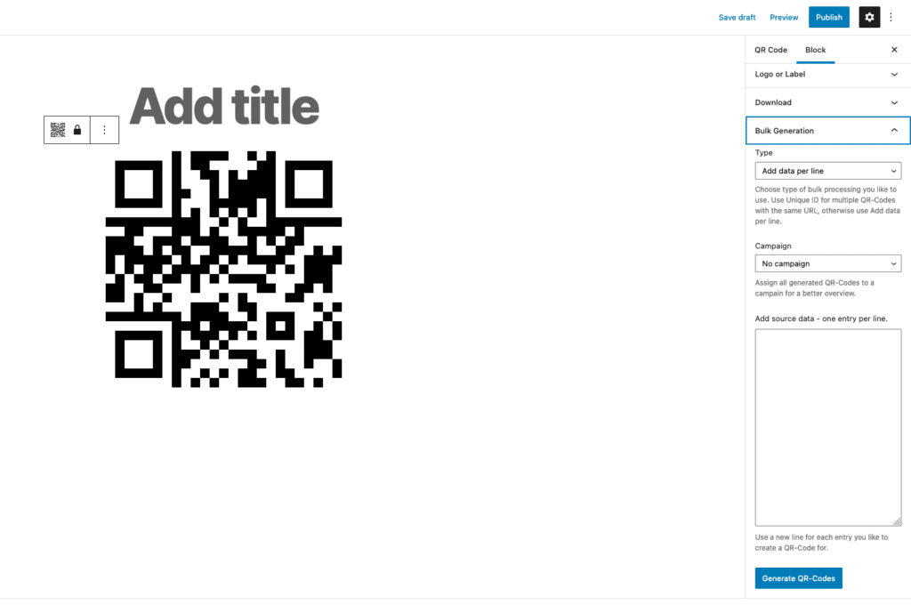 bulk generate QR code wordpress