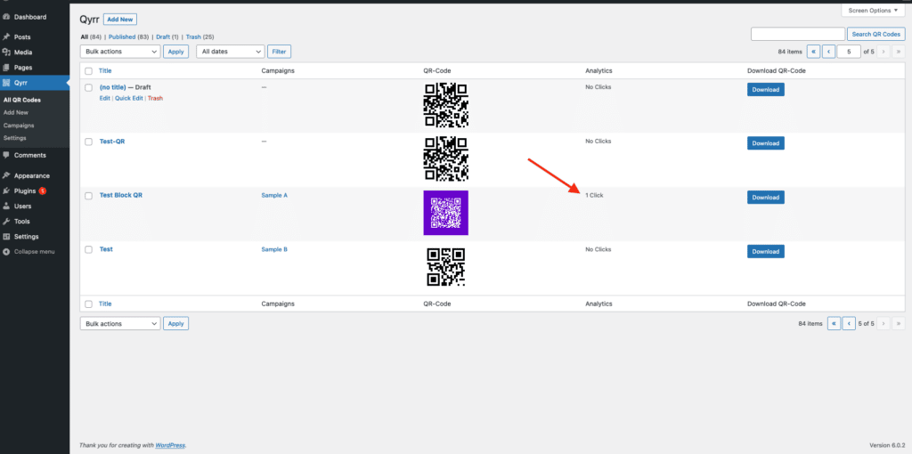 QR code clicks and scans