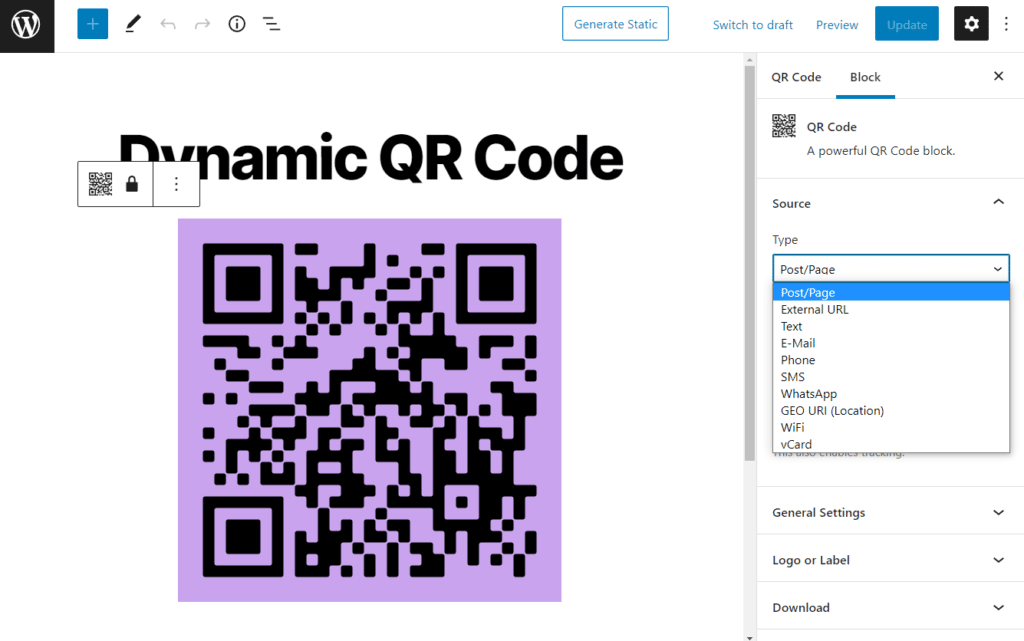 qr code wordpress sources