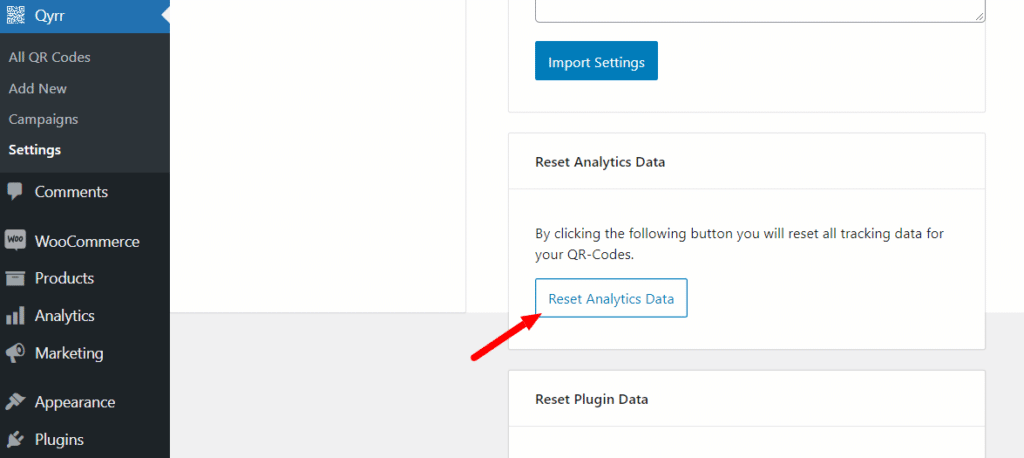 reset analytics data qyrr